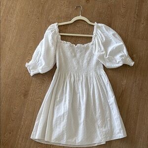 Hill House White Sundress with Puff Sleeves and Square Neck